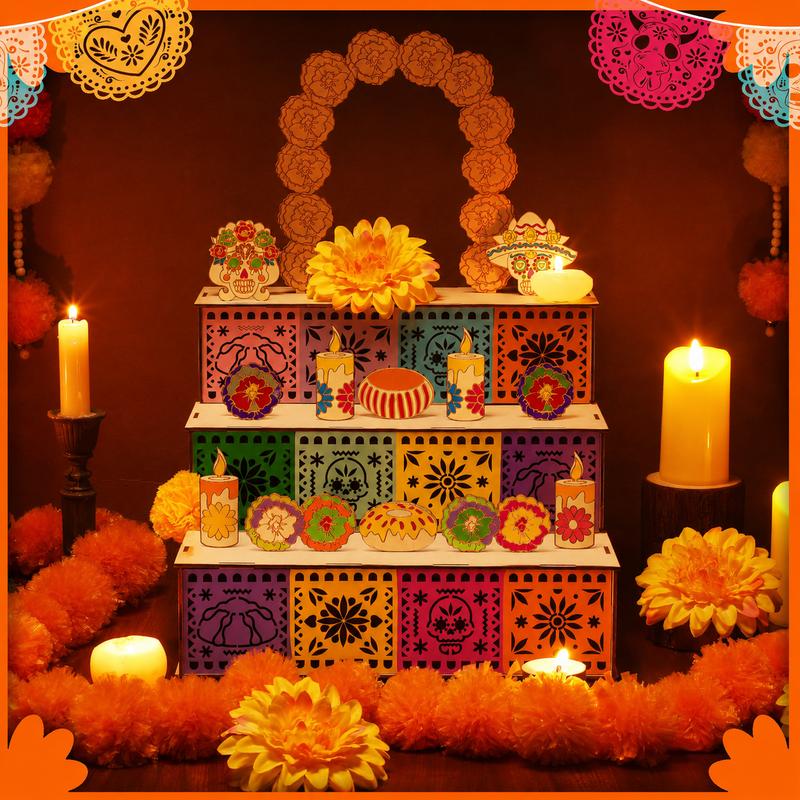 Altar de Muertos 3 Niveles - Ofrenda Tradicional en Madera