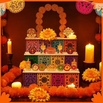 Altar de Muertos 3 Niveles - Ofrenda Tradicional en Madera