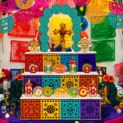 Altar de Muertos 3 Niveles - Ofrenda Tradicional en Madera